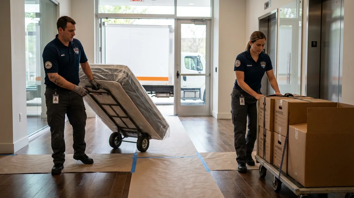 Professional apartment movers loading elevator in Luray, VA